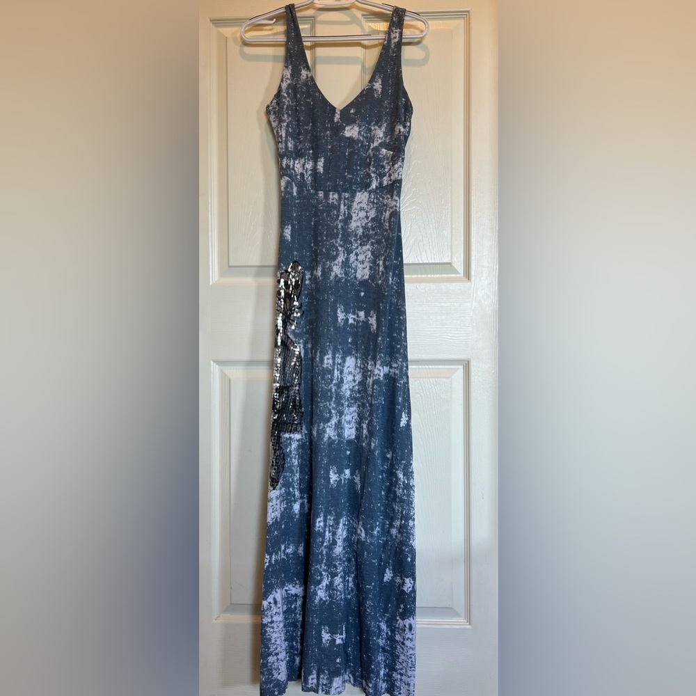 Ed Hardy Butterfly Graphic Maxi Dress Y2K Christian Audigier Gray Mirror Tile
